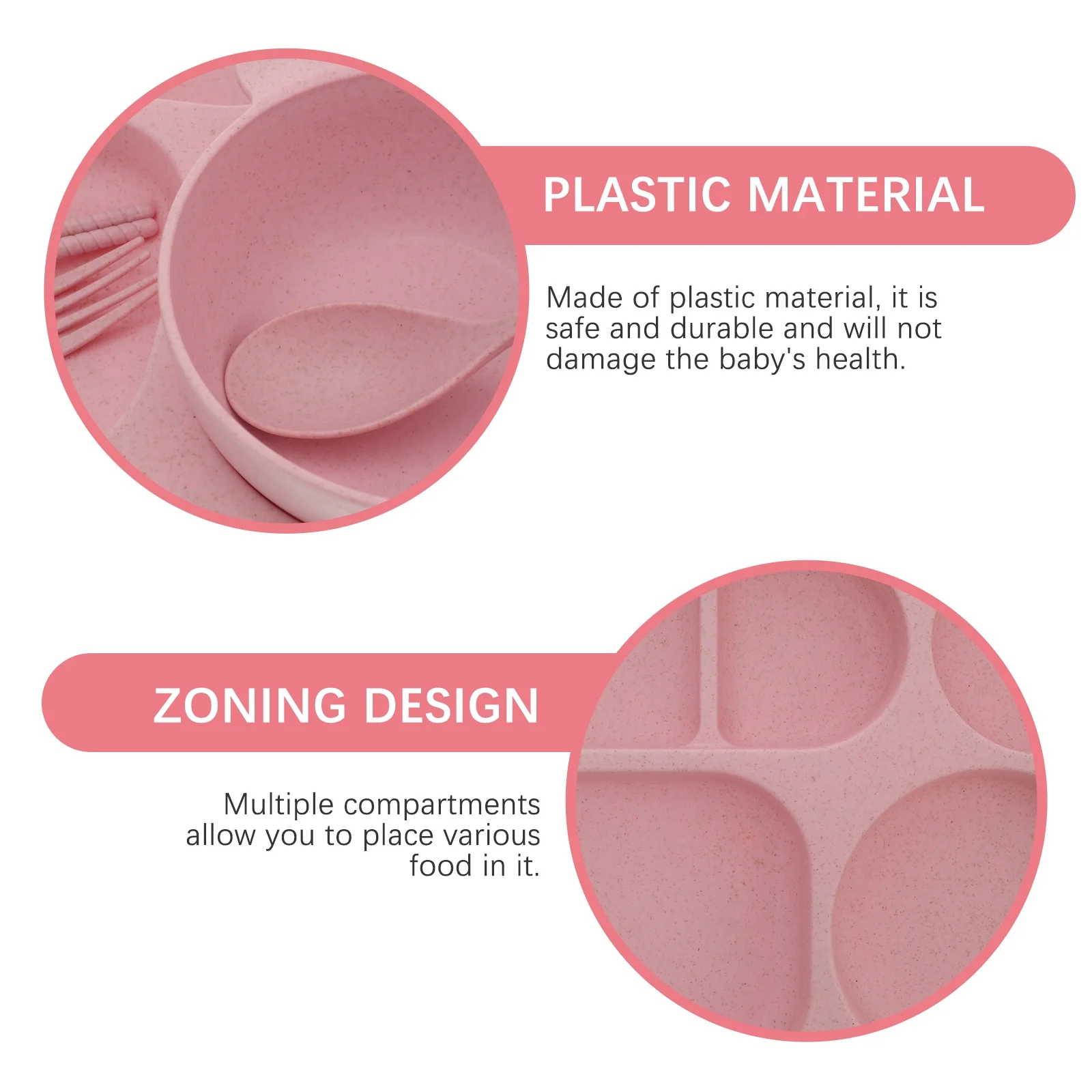 

1Set Children Food Tray with Compartments Plastic Tableware Set Plate Fork Spoon Bowl Portable Serving Tray for Snacks Candy