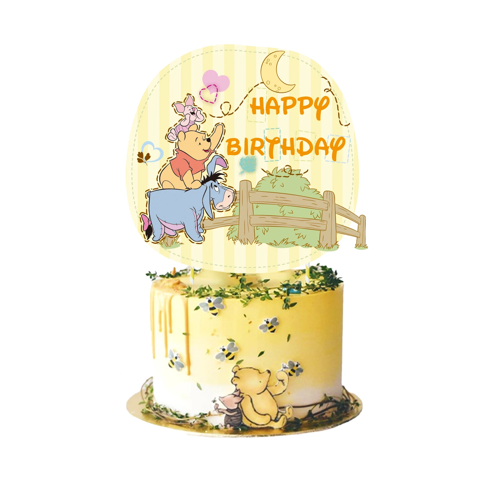 Pooh Bear Cake Topper、Cupcake Toppers for Kids Happy Birthday Pooh Bear Cake Decoration Pooh Bear birthday Party Gift