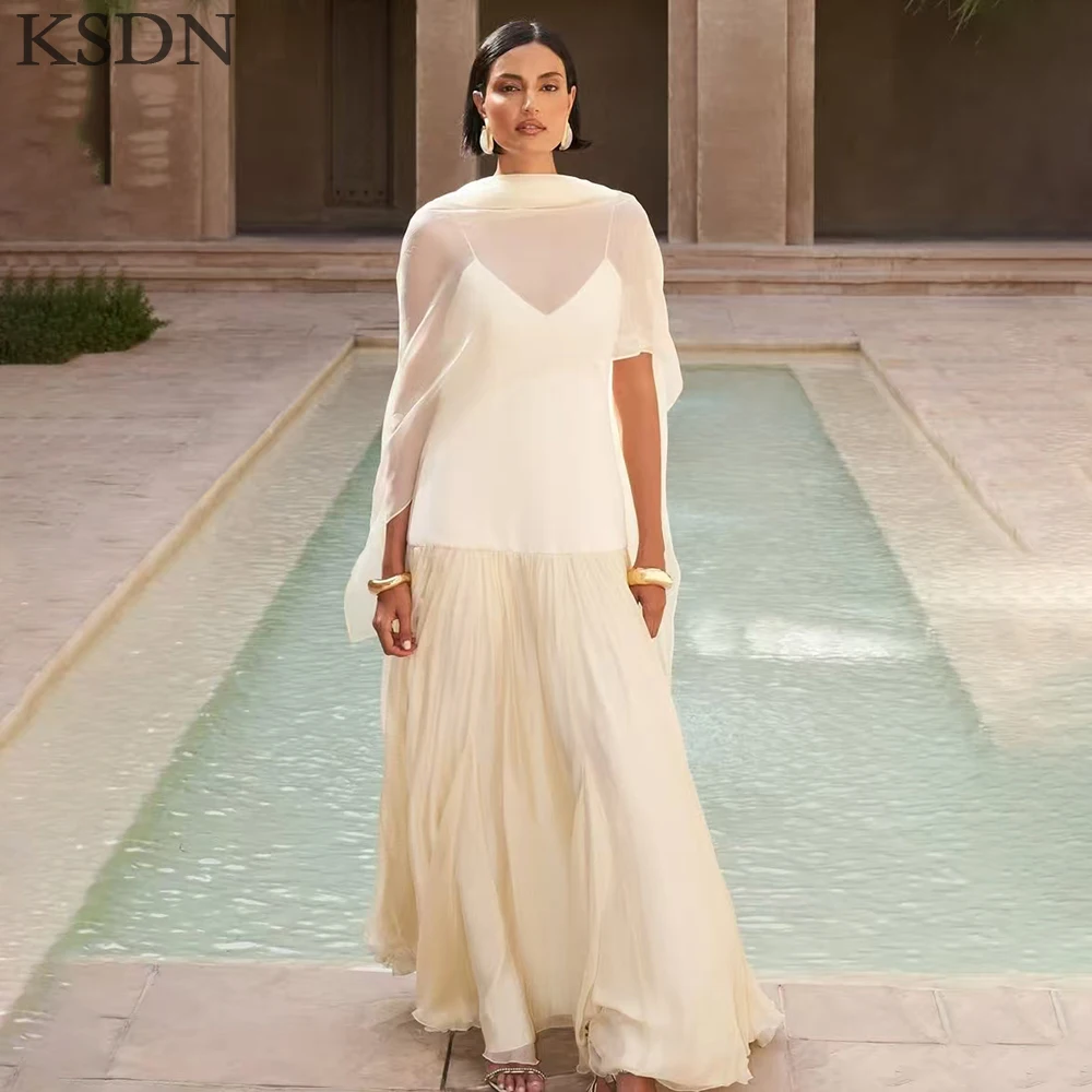 

KSDN Evening Dresses for Women Fashion Draped Floor Length Spaghetti Strap Gowns Special Occasion Customzied Dress Vestidos