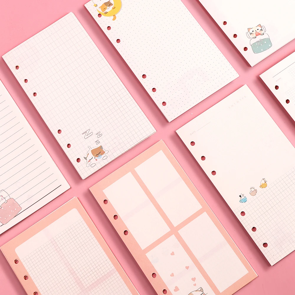 Cute Cartoon Loose Leaf Notebook, A5 A6, Spiral Binder Inner Page Diário, Planejador Semanal, Para Fazer A Lista, Linha Dot Grid Dentro Do Papel,