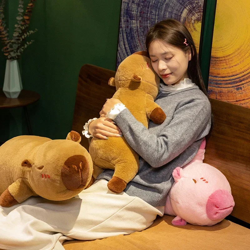 60-80cm Kawaii Long Capybara Plush Doll Pillow Cartoon Animal Pink Brown Couple Soft Capybara Plush Toy Gift For Girlfriend