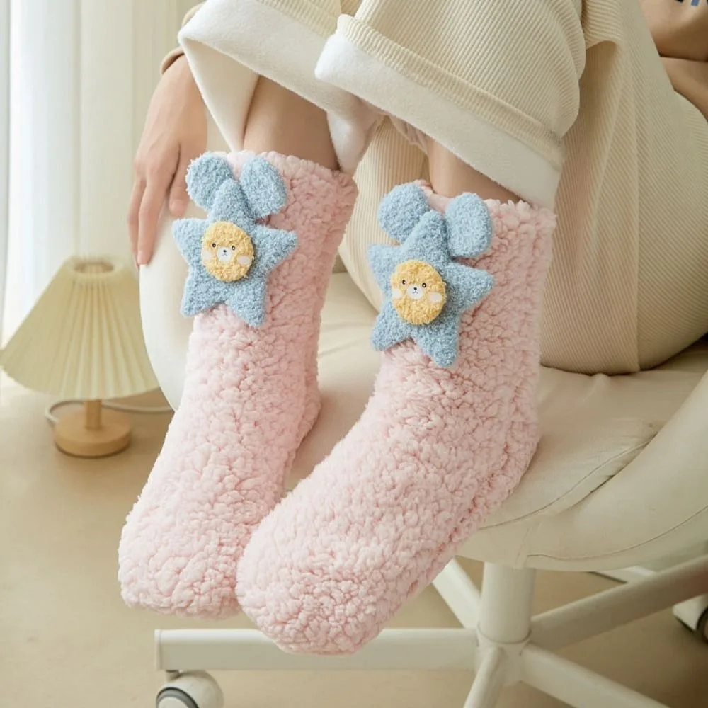 

Cute Star Funny Tube Socks Cartoon Mid-Calf Coral Fleece Socks Hosiery Thicken Warm Floor Stockings Women Winter