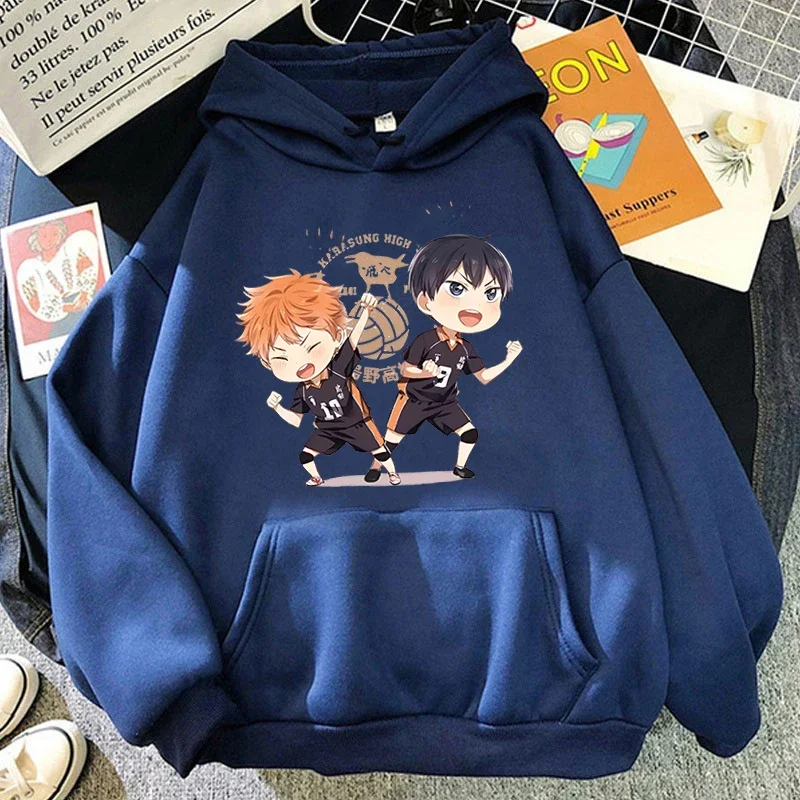 

Новые толстовки с героями мультфильмов в стиле аниме Hinata Shoyo Tobio Kageyama для женщин и девочек, толстовка с длинными рукавами, женские повседневные свободные толстовки