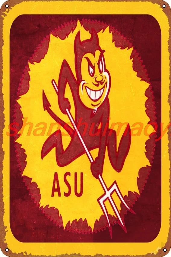 Vintage Arizona State Sun Devil Art Remix Poster Vintage Tin Sign for Bar Cafe Office Home Wall Decor Gift 12 X 8 inch ALIMAO