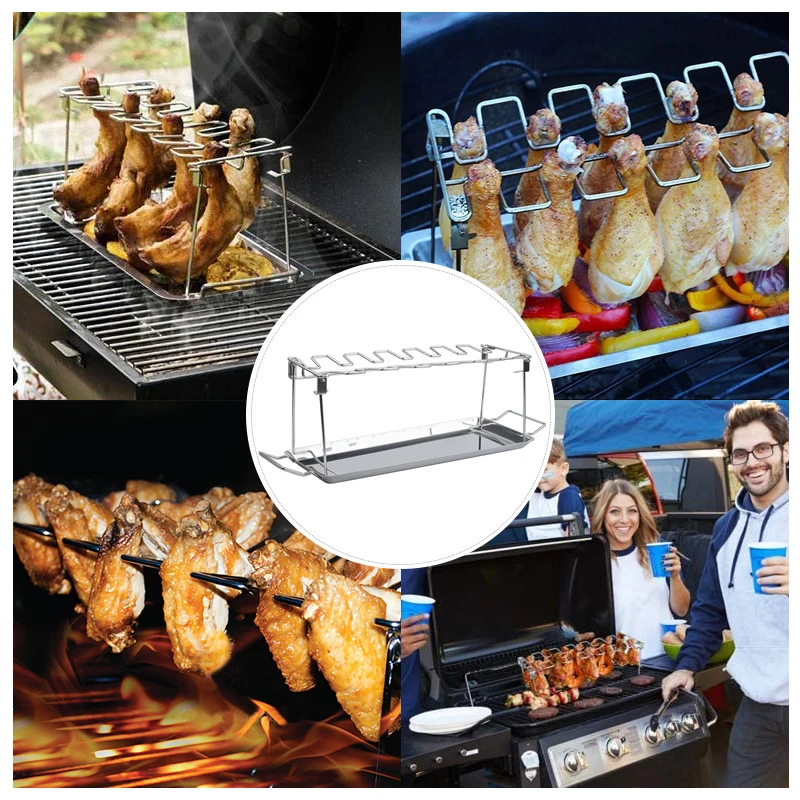 

Roasted Chicken Rack 14 Slots Stainless Steel Barbecue Drumsticks Stand Holder BBQ Beef Chicken Leg Wing Grill Rack