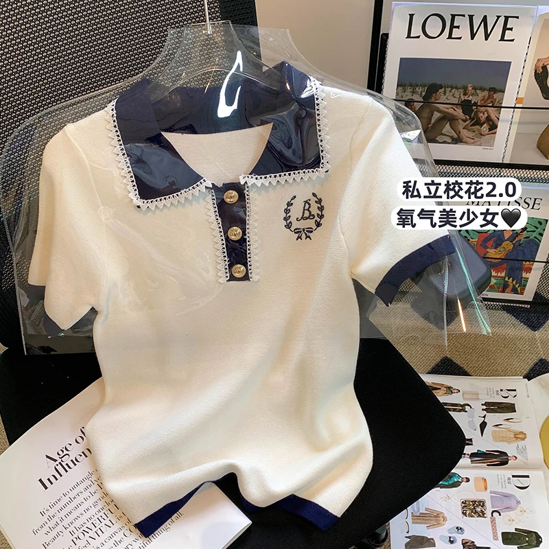 女性用半袖Tシャツ,ルーズでカジュアルなニットのトップス,夏,ファッショナブル,2024
