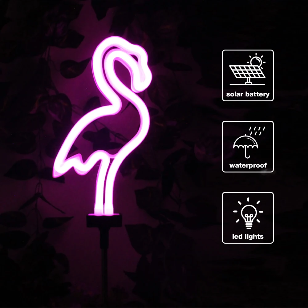 Solar Neon Flamingo Light Outdoor Courtyard Decoration Light LED Garden Lamp Waterproof Patio Walkway Light Stake Lawn Light