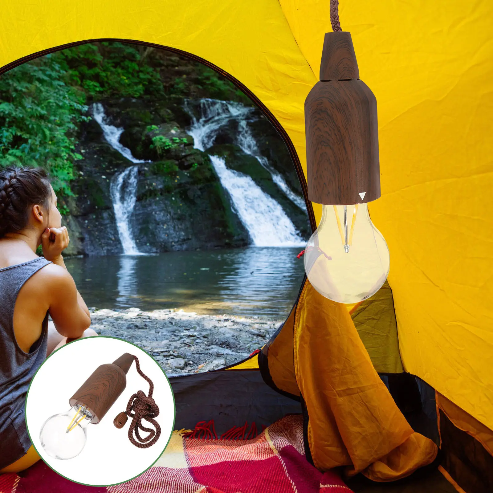 Retro Spherical Illumination Lamp Portable Pull Rope Light for Camping Hiking Backpacking Tent Decoration Christmas Party