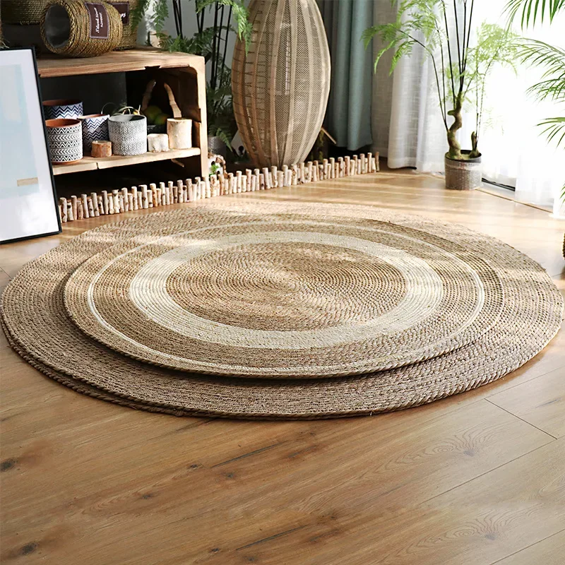 Nordic Rattan Woven Cattail Grass Rope Woven Carpet Mat Light Luxury Style Clothes Shop Living Room Bedroom Decoration