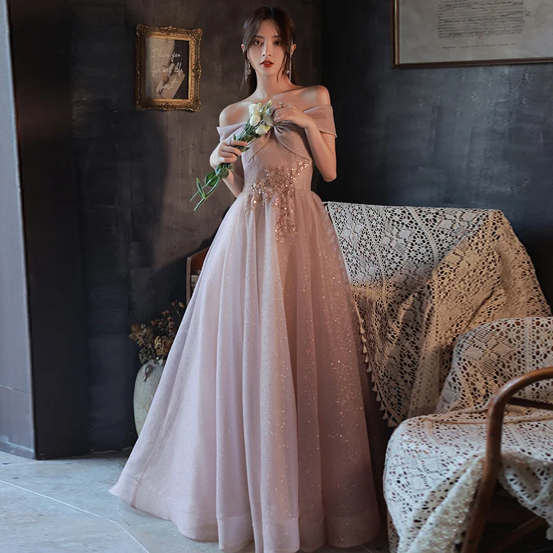 Pink host one shoulder 18-year-old coming of age ceremony star Bridesmaid Dress temperament art test performance annual meeting