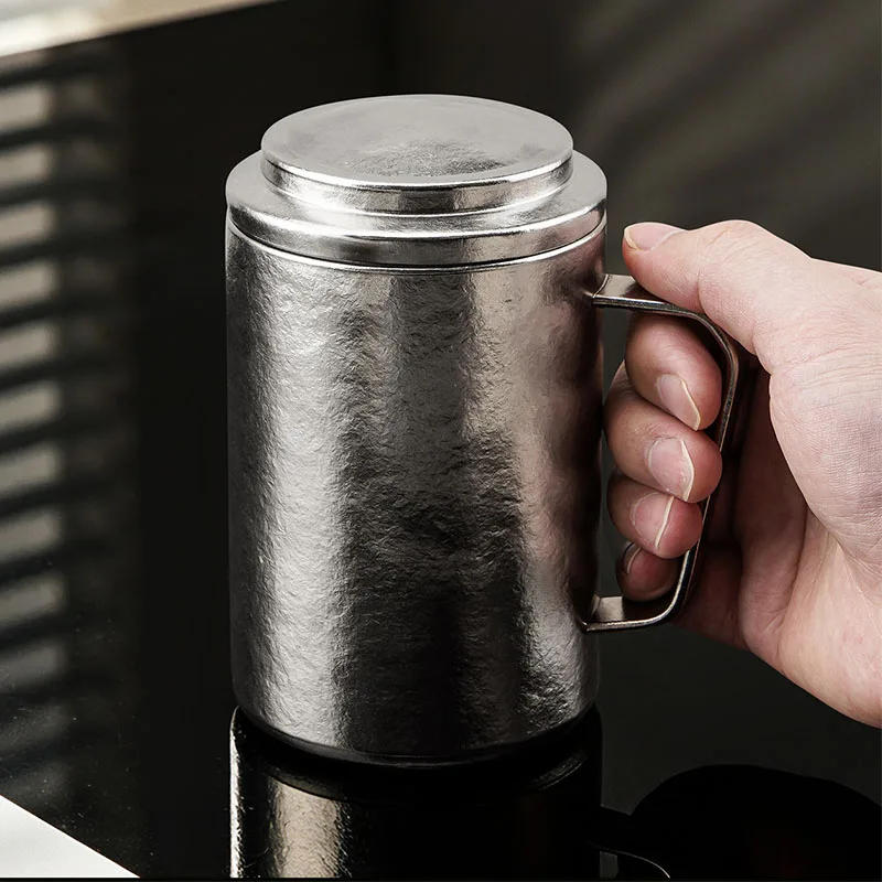 550ml Pure Titanium Office Thermal Water MUG/Business Thermos Cup with Lid and Handle,Double-Layer Lightweight Vacuum Drinkware
