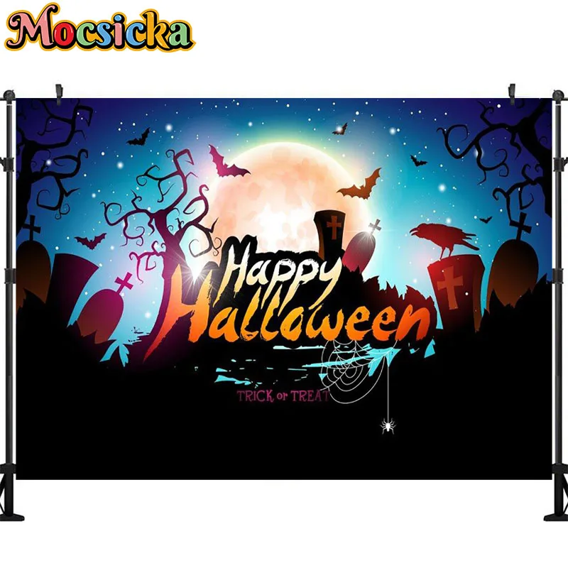 Happy Halloween Photography Background Bat Moon Scary Castle Decoration Trick or Treat Writing Backdrops Studio Props Banner