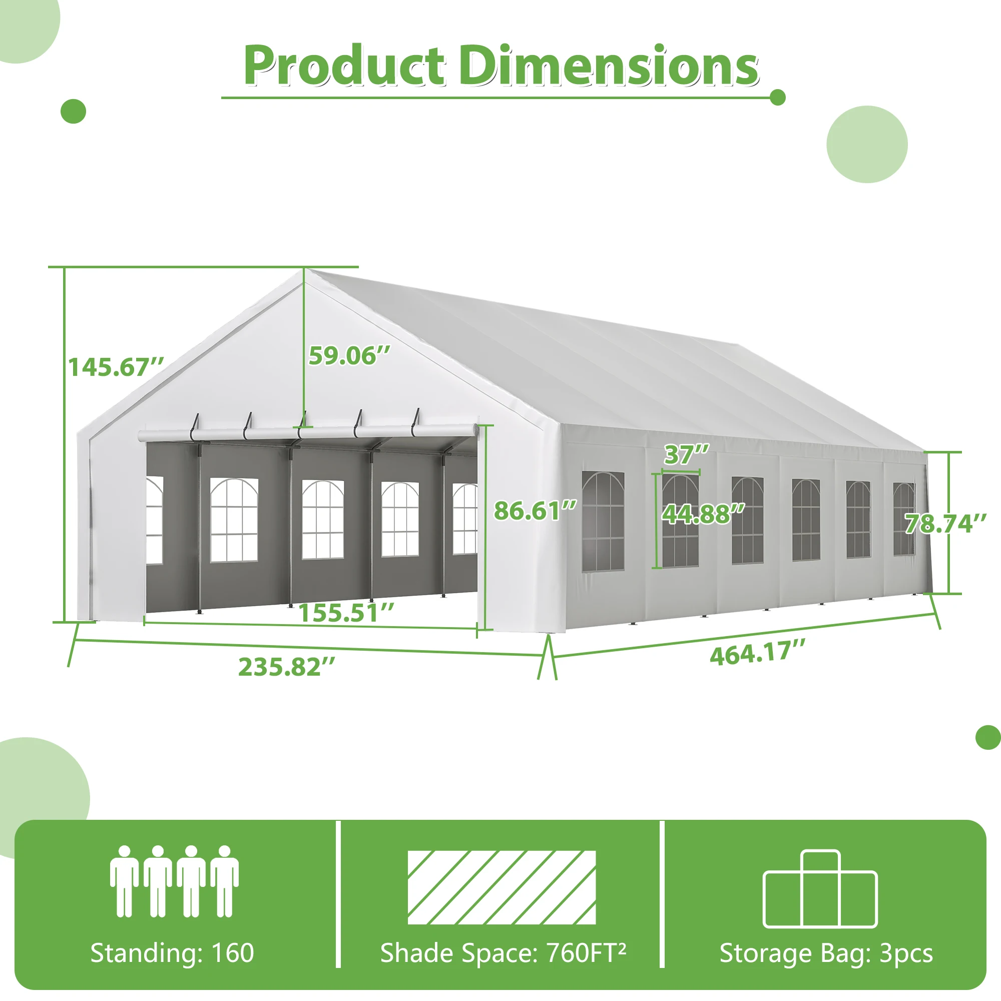 A 20-Foot by 40-Foot Thick-Frame Large Party Tent, an Outdoor Activity Shelter, Terrace Awning, Equipped with 12 Detachable Side windows, Suitable for Wedding Parties, Etc. White
