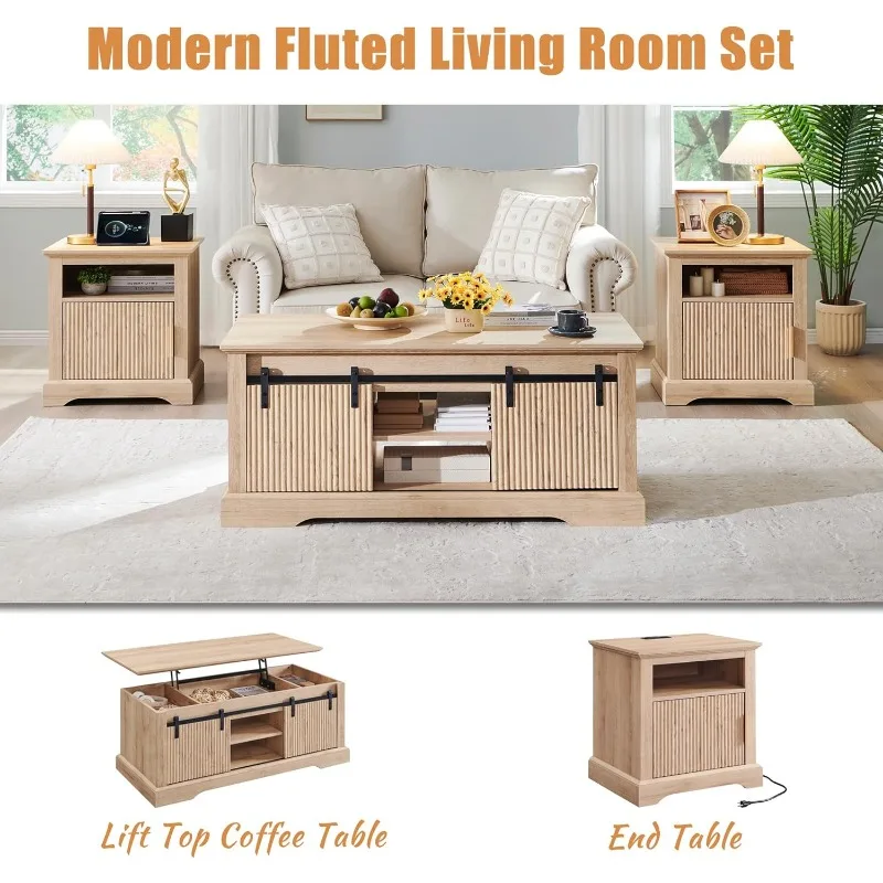 A 46 "recessed lift top coffee table with sliding doors, with adjustable storage racks and hidden compartments