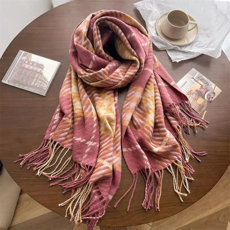 

Новый женский осенне-зимний шарф в клетку из искусственного кашемира с кисточками, корейская версия простой универсальный модный теплый женский шарф