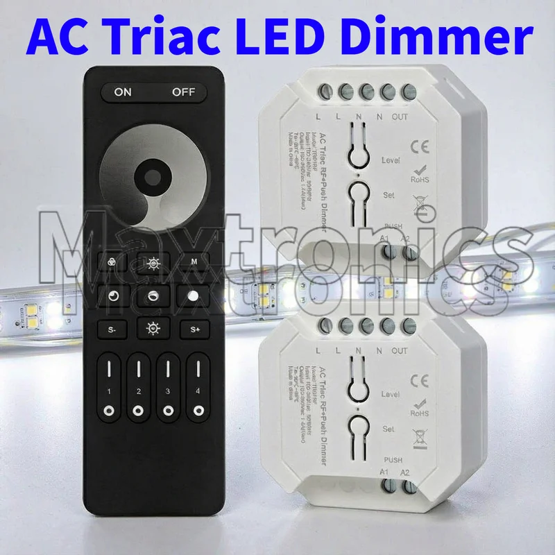 NEW 4-zone Wireless AC Triac LED Dimmer Push Switch 2.4G RF Dimming Remote Control 110V 220V 230V for Incandescent Halogen Lamp
