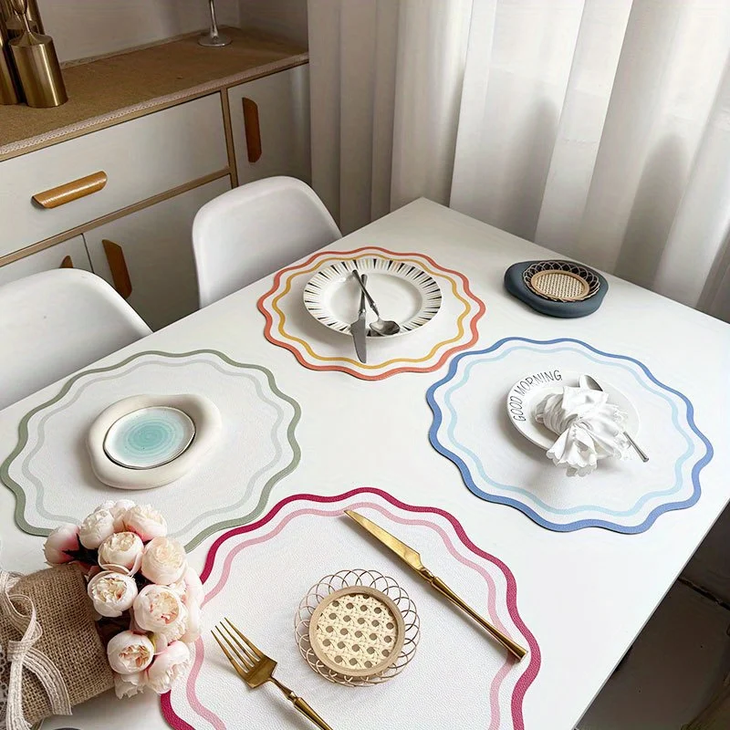 1 pc of printed creative Korean contrasting color insulated tableware pad with striped flower plate pad, used for kitchen dining