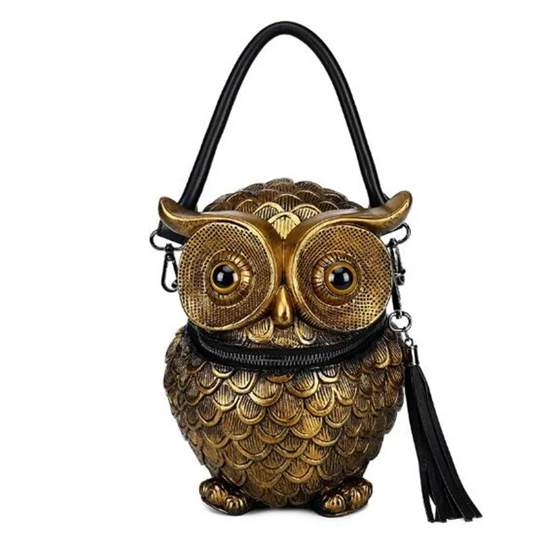 Leather 3D Simulated owl Animal fringe handbag Designer Shoulder Bag Bucket Bag Ladies Fashion Crossbody Bag Black Totes