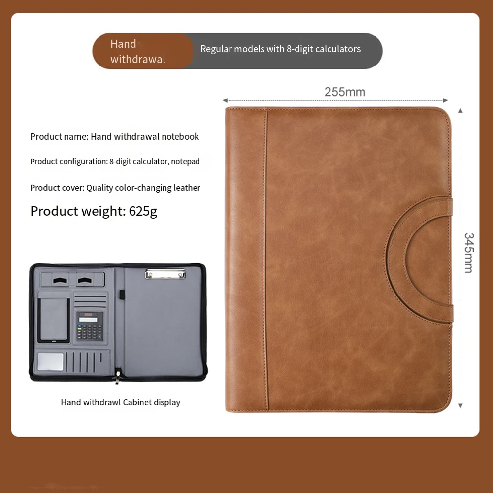 Multi-purpose A4 Leather Conference Folder With Phone Holder Note Pad With Calculators Handheld Accessories