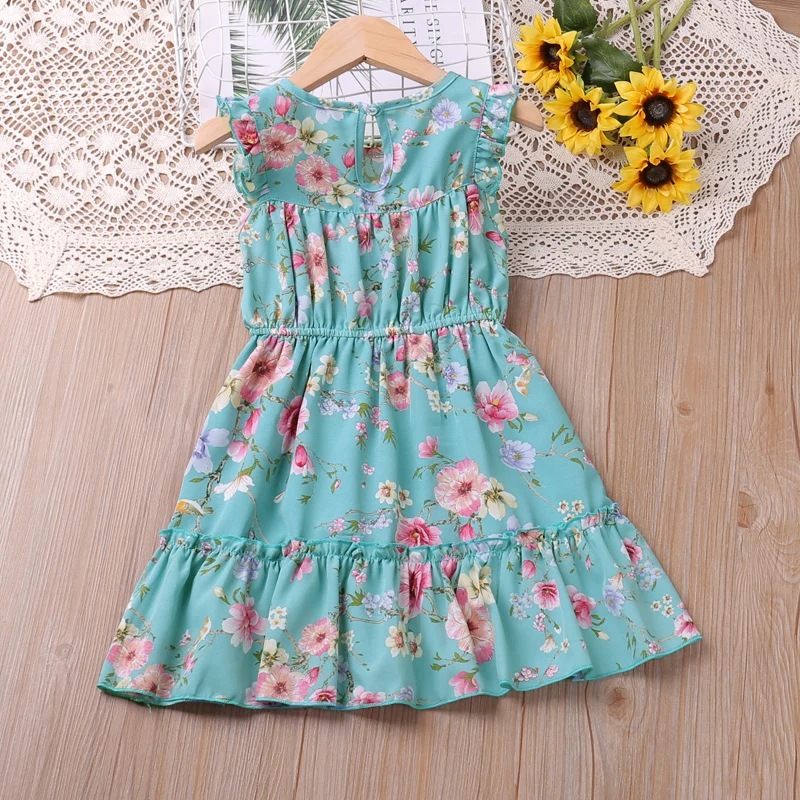 Kinder Kleider Für Mädchen Sommer Casual Fliegende Ärmel Blumen Druck Kleid Kinder Kleidung Mädchen Kleidung