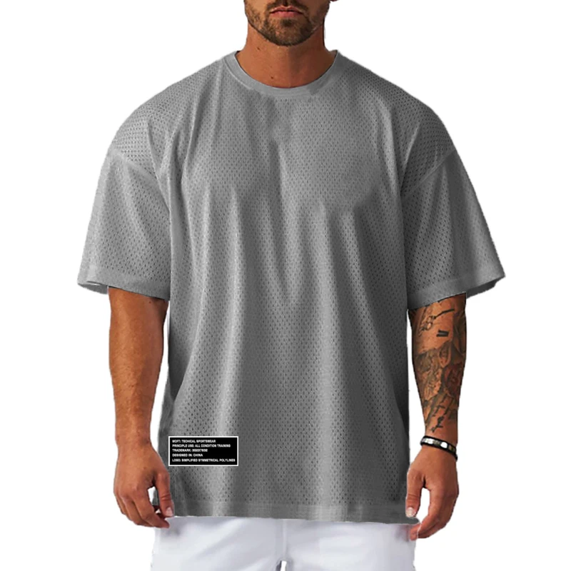 Oversized Loose Mesh Quick Dry Training Exercise T-Shirts Men Fitness Sports Running Half Sleeve T Shirt Gym Muscle Tops Tees
