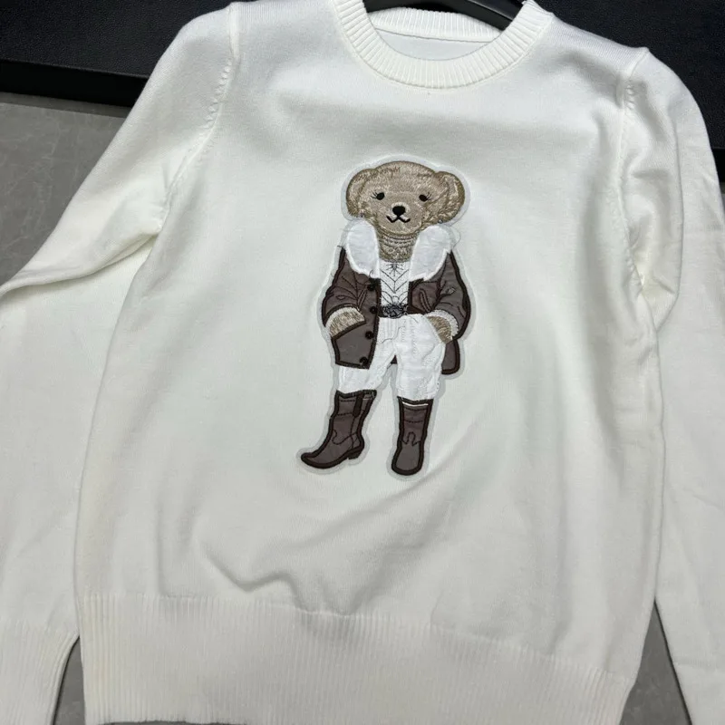 고품질 유럽 스타일 명품 브랜드 루즈핏 베어 풀오버 니트 여성 패션 캐주얼 티셔츠 여성 니트 스웨터