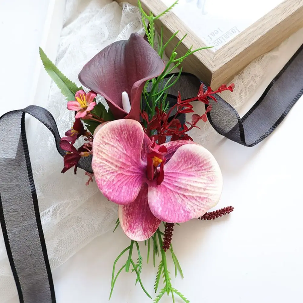 Artificial Butterfly Orchid Flower Corsage Rose Red Handmade Boutonniere Bohemian Style Large Chest Flower