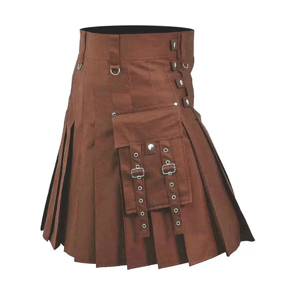 Scottish Festival Men Kilt Traditional Highland Dress Medieval Skirt Solid Color Fashion Gothic Punk Pleated Skirt Classic