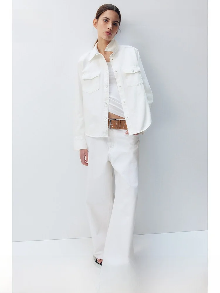

H&M Women's Casual Style Long Sleeve Shirt Loose Fit Denim Collar Design Summer Leisure Top 1243135 Fashion Ladies' Shirt