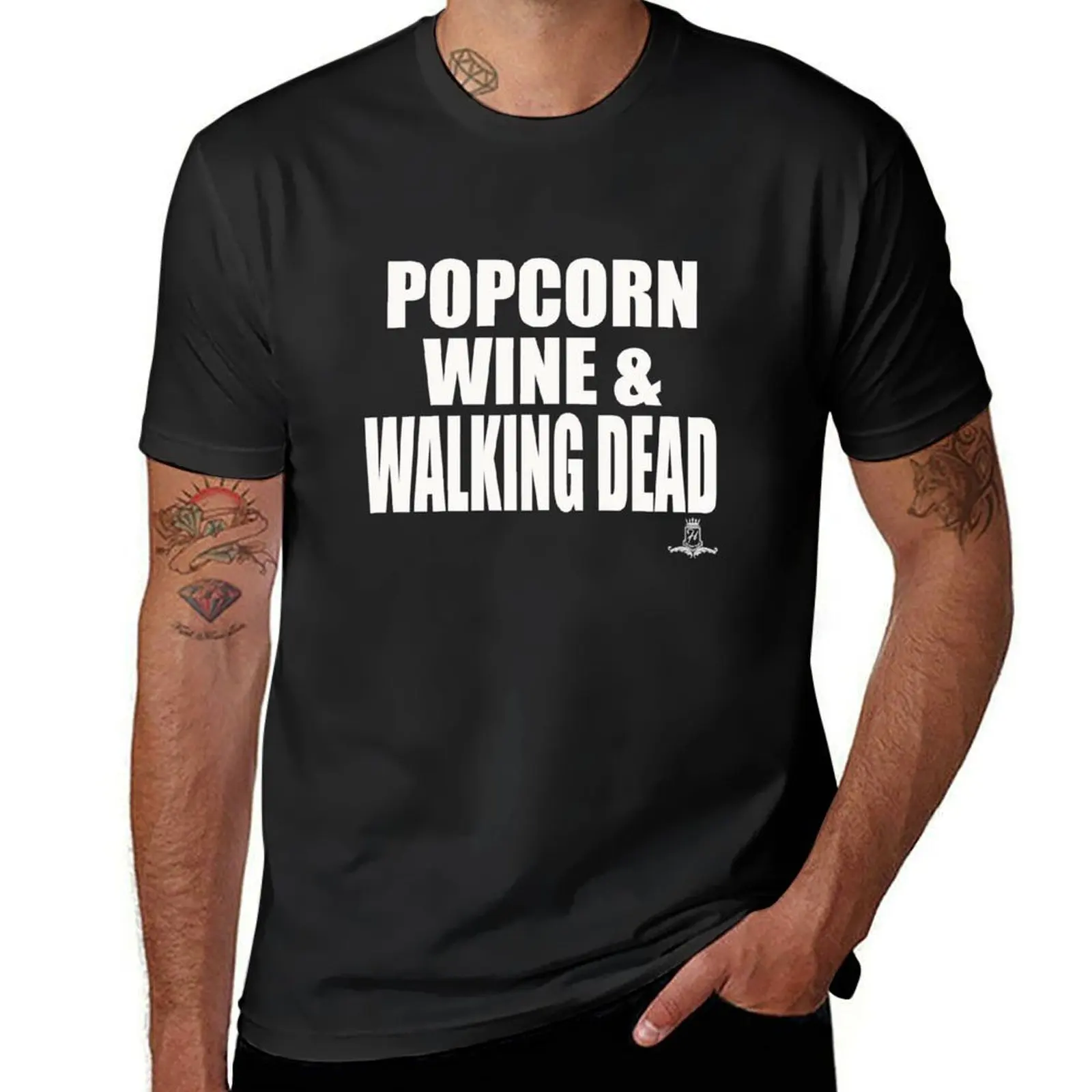 

POPCORN WINE & WALKING DEAD T-Shirt aesthetic clothes tops quick-drying summer top mens plain t shirts