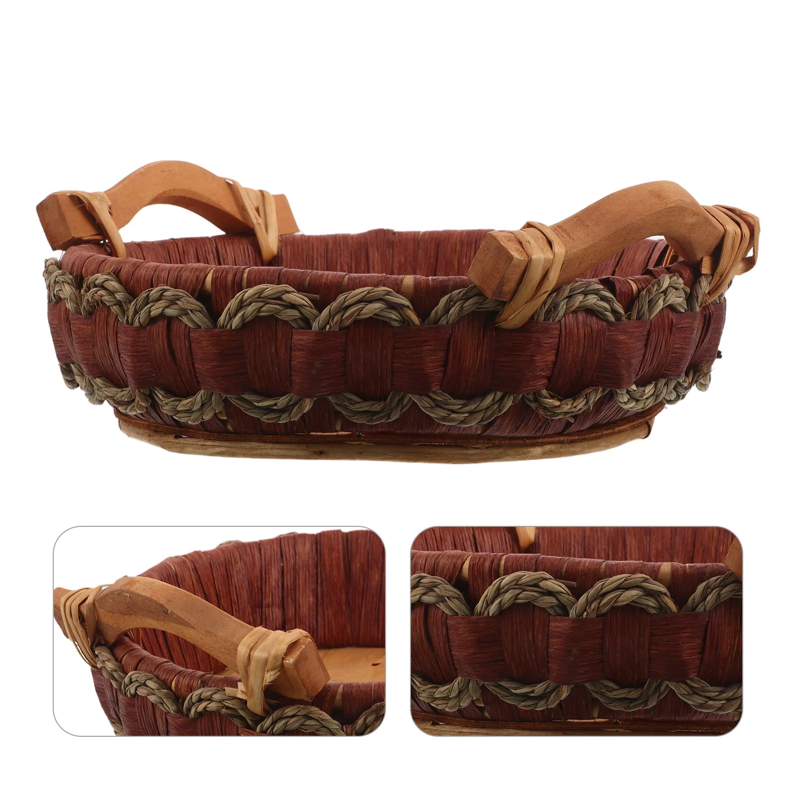 

Round Woven Rattan Fruit Basket with Handle Wicker Kitchen Table Tray for Bread Vegetables Snacks Elegant Tabletop Storage