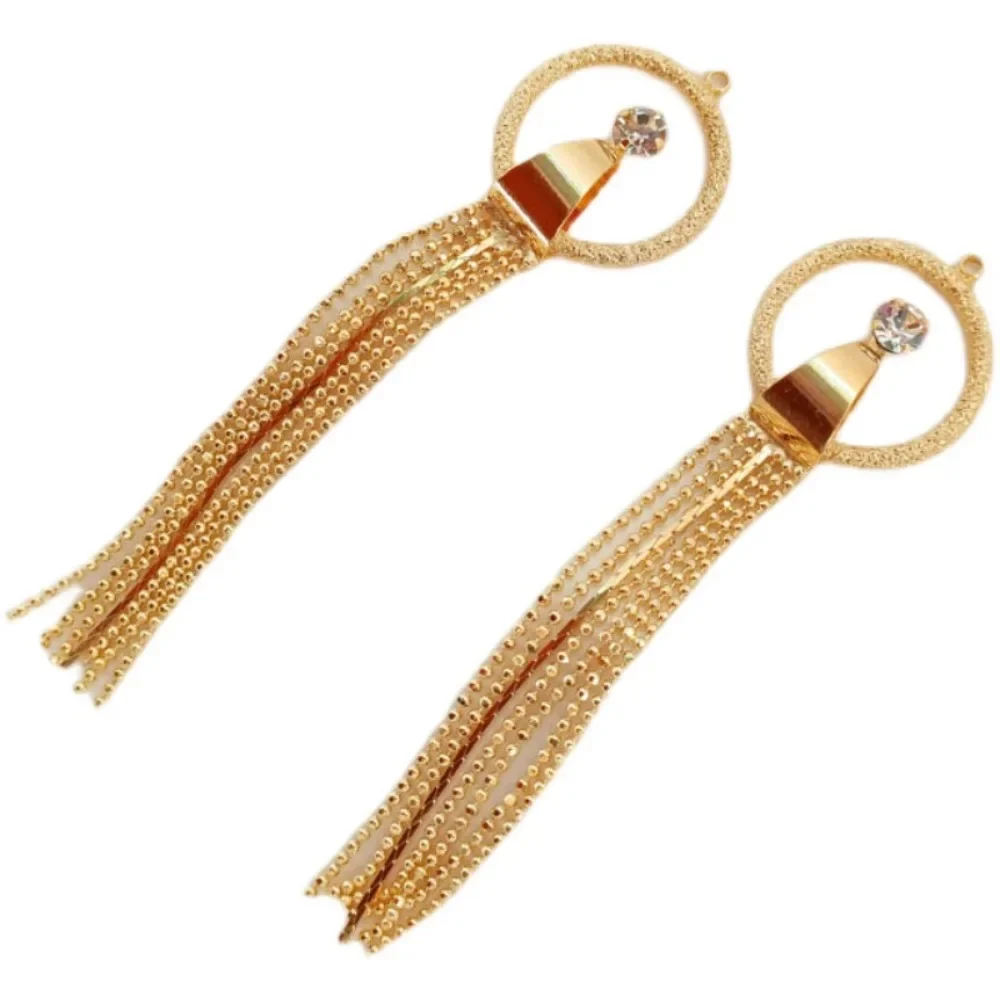 Colgante redondo mate de circón chapado en oro de 14 quilates, cadena de cuentas, borla, accesorio de joyería DIY hecho a mano