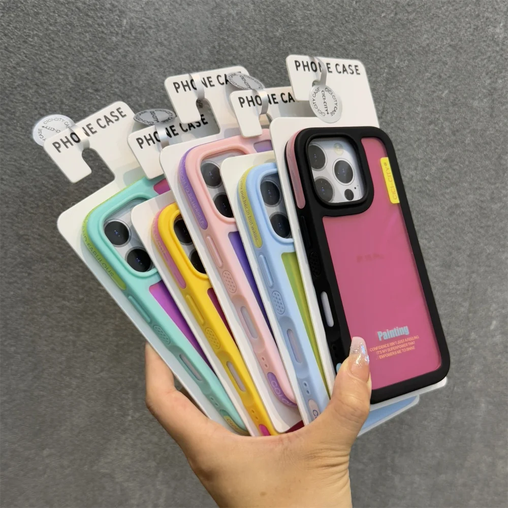 Snoep Contrast Kleur Laser Polsband Case Voor iPhone 14 15 16 17 Pro Max Frosted IMD Anti-verlies Koord Lanyard Zachte Bumper Cover