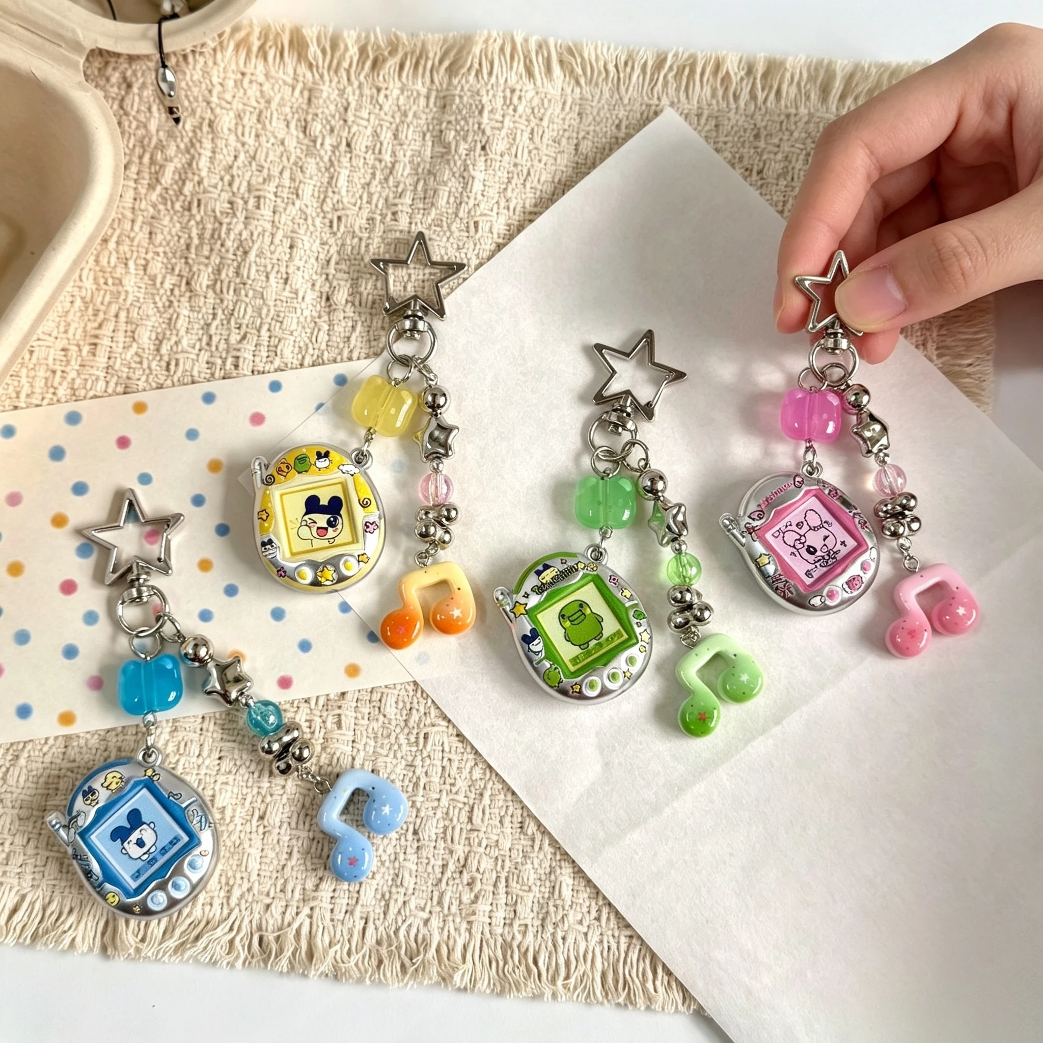 Tamagotchi Mametchi Mimitchi Kuchipatchi cartoon Note Beaded Keychain Creative Two-Dimensional Cute Backpack Decorative Pendant