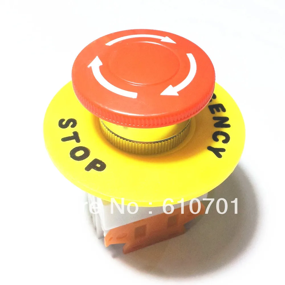 1Pc Latching Maintained Ui 660V Ith 10A 4 Screw Terminals Emergency Stop Push Button Switch NO/NC with 60mm or 90mm Ring Plate