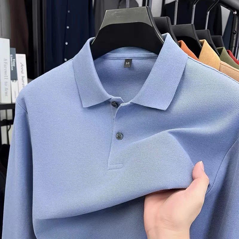 100cotton High-Quality long sleeve polo shirt Men autumn fashion brand simple casual comfortable flip collar Korean golf T-shirt