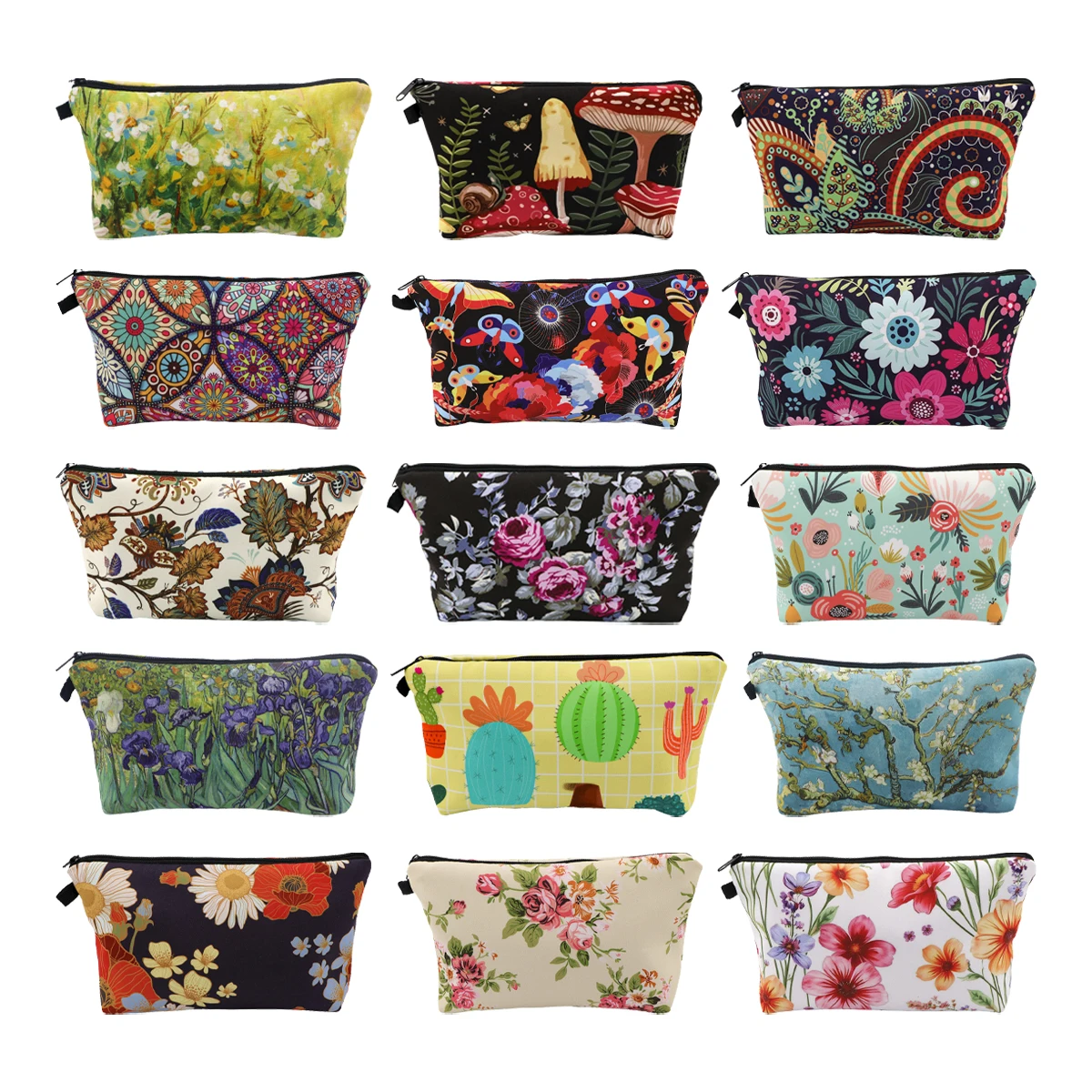 Retro Flowers Mushroom Cosmetic Bags Portable for Women Apricot Blossom Travel Storage Bag Lipstick Cosmetics Bag Organizer Case