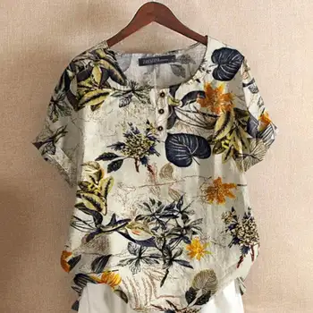 ZANZEA Women Cotton Shirt Fashion Floral Printed Tops Ladies Kaftan Chemise 2024 Summer Short Sleeve Blouses Causal O-neck Tunic