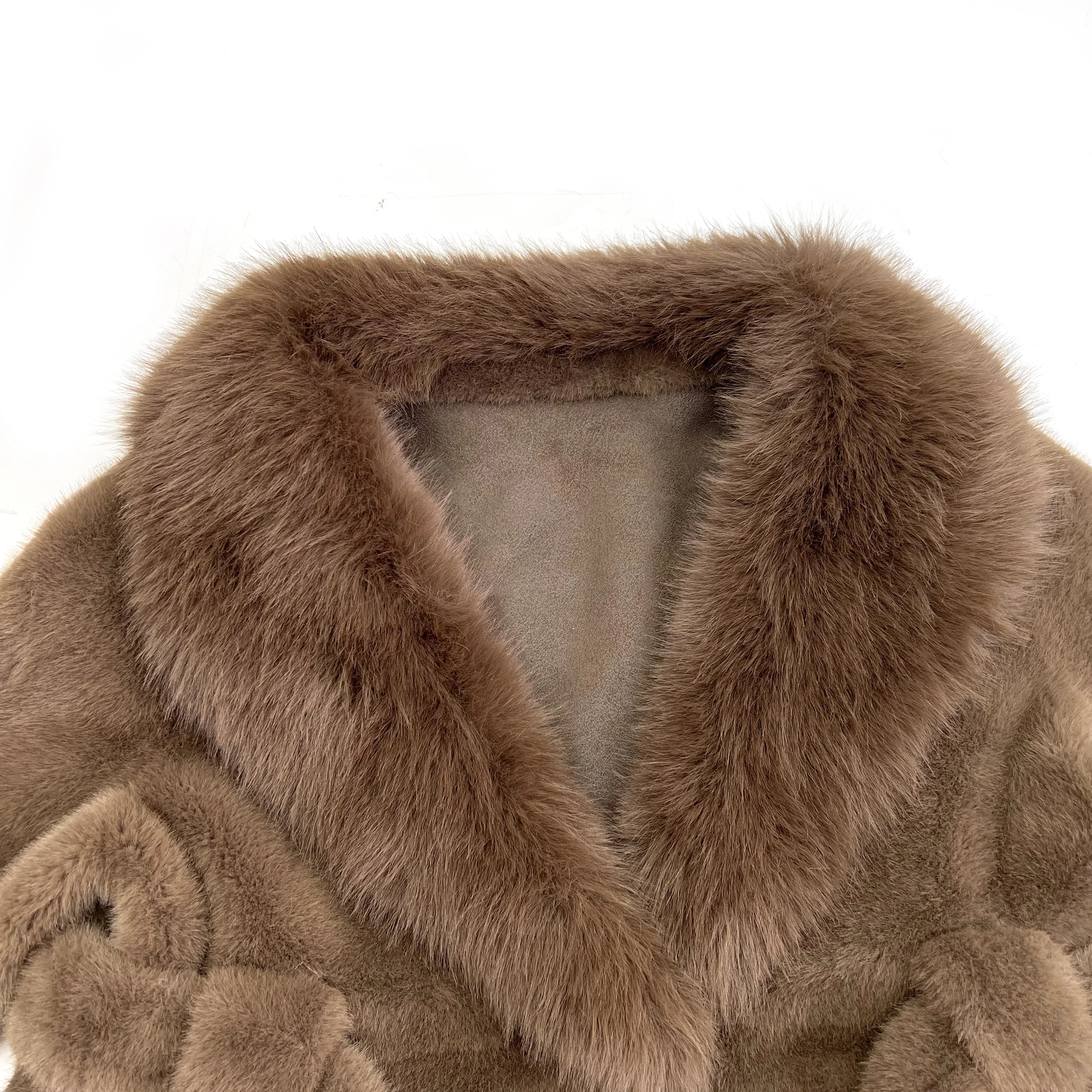 Women\'s Vegan Mink Fur Coat, Big Faux Fur Collar Jacket, Skirt Style, Fast Shipping