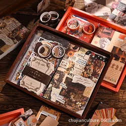 Mr. Paper, Notebook Set Material Gift Box, Vintage Literary Decorative Backing Paper No-Cut Handmade Stickers