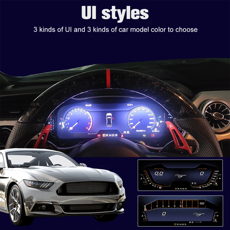 

For Ford Mustang digital Car play Cluster Dashboard 2015-2021 Speedometer IPS instrument panel instrument 3UI 2K Screen
