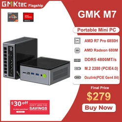 GMKtec M7 AMD R7 Pro 6850H Gaming Mini PC 8-core 16-thread 32GB DDR5 1TB SSD Mini Computer PC Gaming Desktop With Oculink Slot