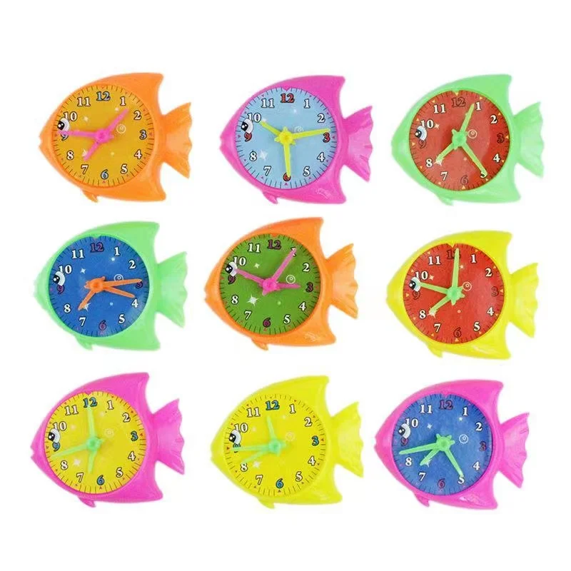 12PC Mini Kids Plastic Fish Clock Learner Toy Kids Baby Shower Birthday Party Gifts Christmas Back To School Party Favors Pinata