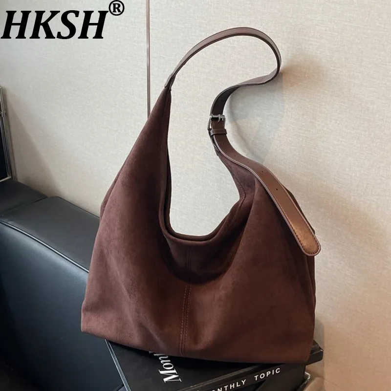 

HKSH 2022, осенне-зимняя новая женская сумка-тоут из искусственной замши, большая вместительная модная универсальная винтажная шикарная сумка на одно плечо HK13261