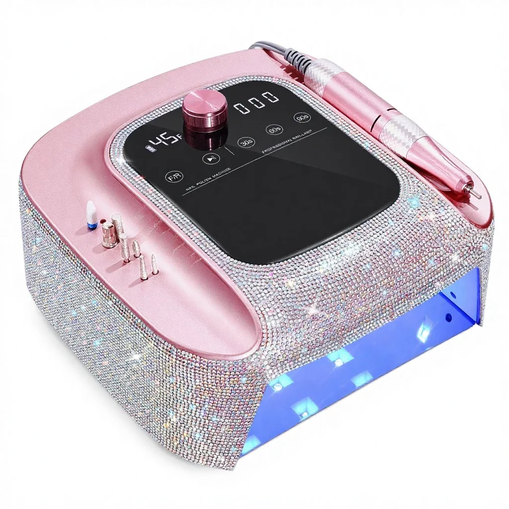 2-in-1 Rechargeable Cordless UV LED Nail Lamp & Drill Kit Auto Sensor LCD Display 45000 RPM for Home/Salon Use Nail Art Practice