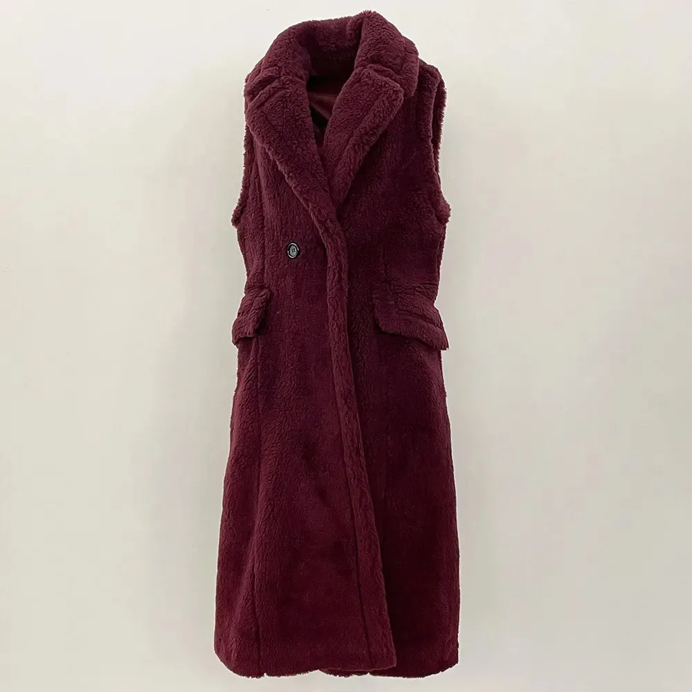 سترة سميكة طويلة من الفرو بدون أكمام للنساء لخريف 2025 صدرية من الفرو المقلد للربيع من الألبكة تيدي جيليه سترة فضفاضة من الفرو #3