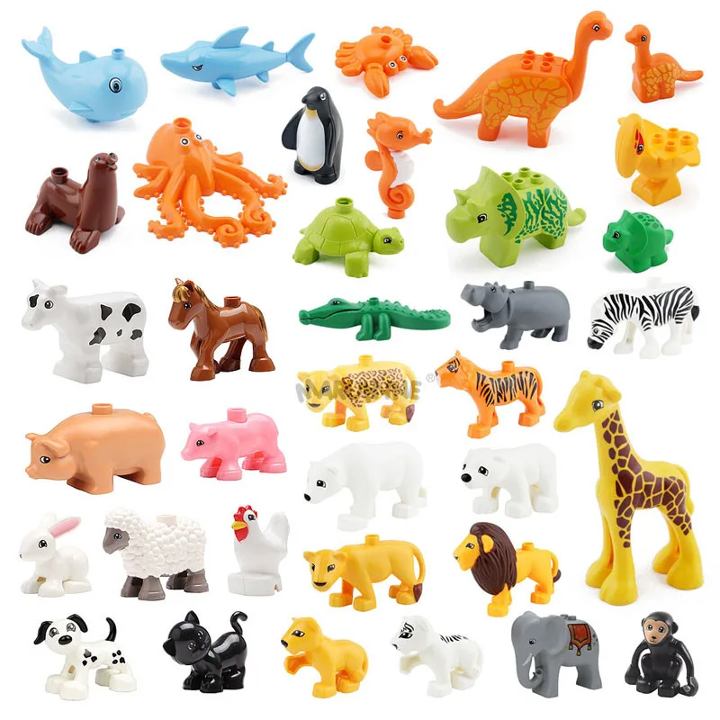 MARUMINE Bricks Classic Animal Zoo Set Dinosaur Whale Horse Dog Big Particle Classic Building Blocks Children Educational Toys