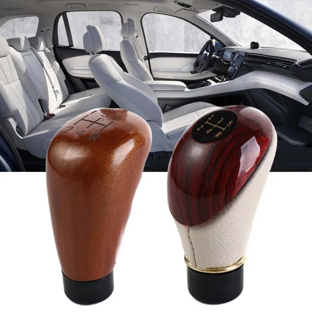 

PU Leather Auto Gear Shift Knob Imitation Peach Wood Gloss Manual Gear Stick Knob Car Shift Knob 5-Speed Lever Shift Shifter