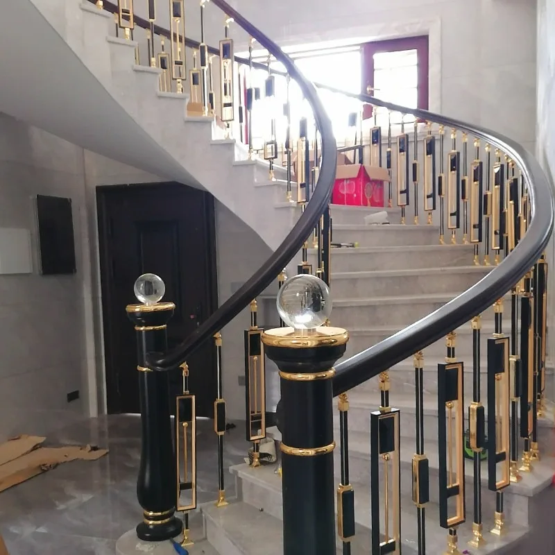 Home Modern light luxury staircase handrail railing curved European-style villa indoor household aluminum alloy aluminum art new