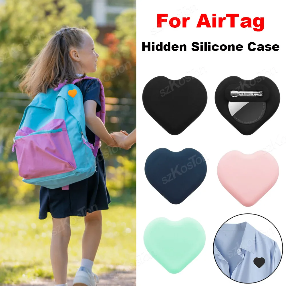 For AirTag Hidden Holder Heart-shaped Silicone Protective Case with Safety Pin for Air Tag Anti-Lost Cover Kid Elderly Clothing